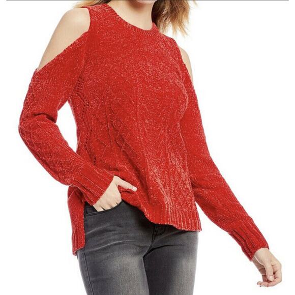 Gibson Latimer Sexy Red Chenille Cold Shoulder Winter Sweater Size 1X NWT - Picture 3 of 10